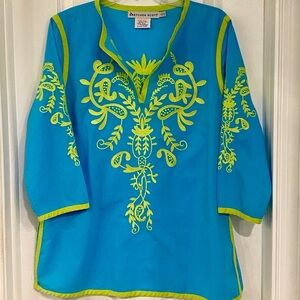 Gretchen Scott Designs Turquoise and Lime Tunic